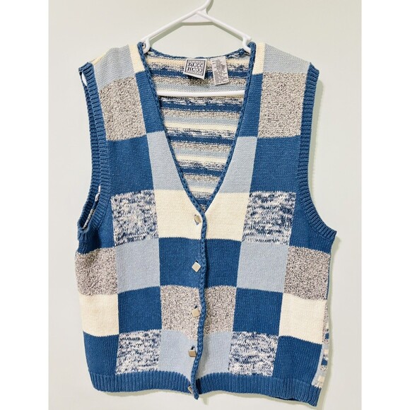 Vintage Russ Sport Preppy Knitted Sweater Vest Tennis Checkered Striped Sz L - Picture 2 of 6